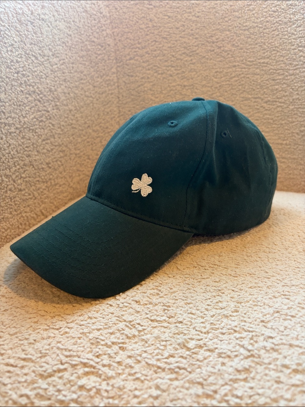 Dark Green Baseball Cap with White Clover Embroidery